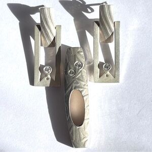 MCM Vintage Signed MJ Sterling Silver Rectangular Minimalist Earrings Pendant